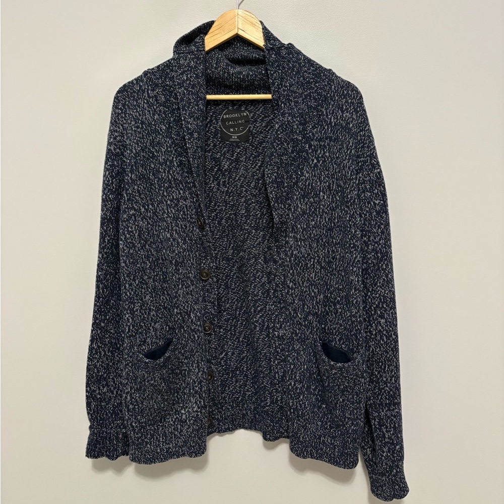Brooklyn Calling N.Y.C. Navy Blue Shawl Collar Cardigan